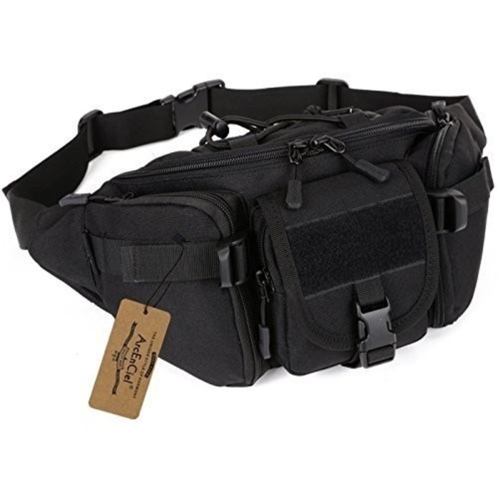 ArcEnCiel Tactical Fanny Pack for Men Waist Bag Hip Belt Outdoor Hiking Black